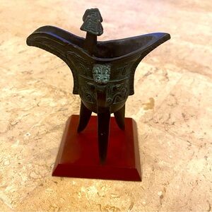 4" Zun chinese palace dynasty bronze White Wine vessel/cup Qin  Dynasty …